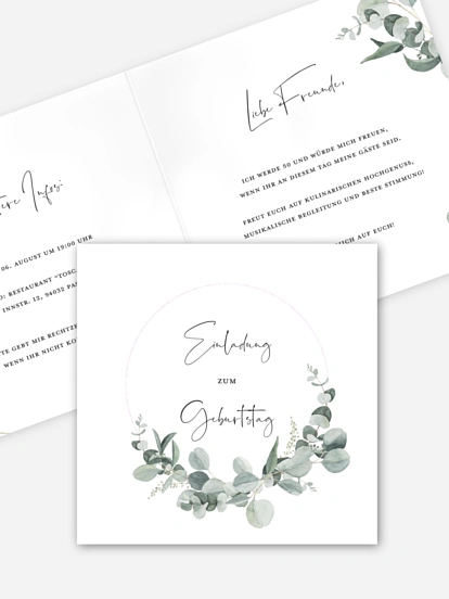 Einladung 50. Geburtstag Eucalyptus Love