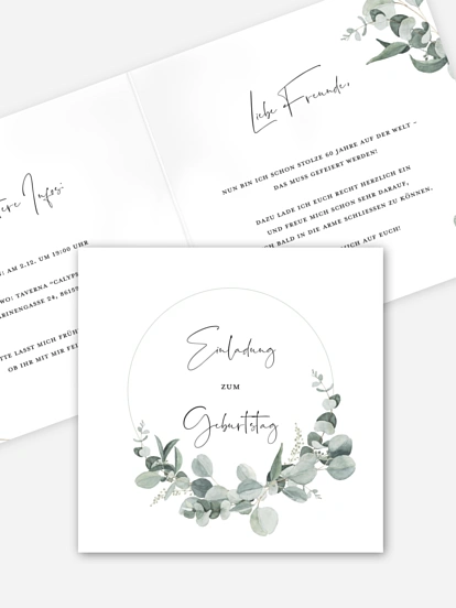 Einladung 60. Geburtstag Eucalyptus Love