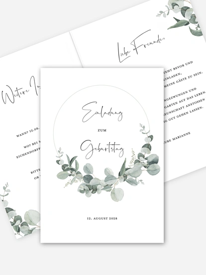 Einladung 70. Geburtstag Eucalyptus Love