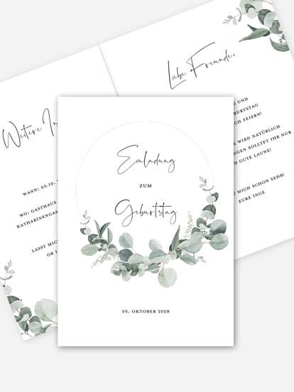 Einladung 80. Geburtstag Eucalyptus Love
