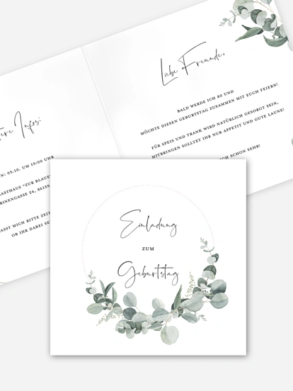 Einladung 90. Geburtstag Eucalyptus Love