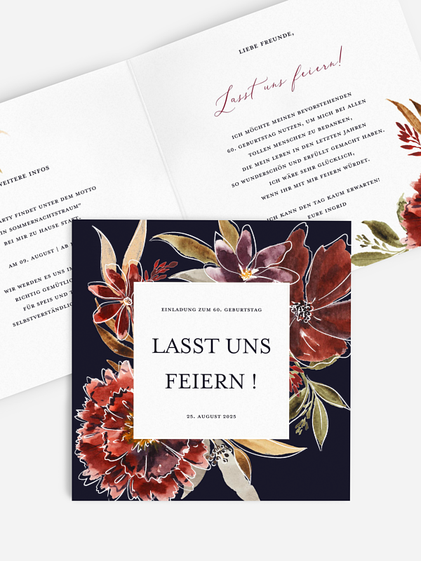 Einladung 60. Geburtstag Opulent Flowers