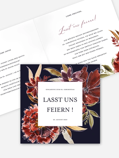 Einladung 60. Geburtstag Opulent Flowers