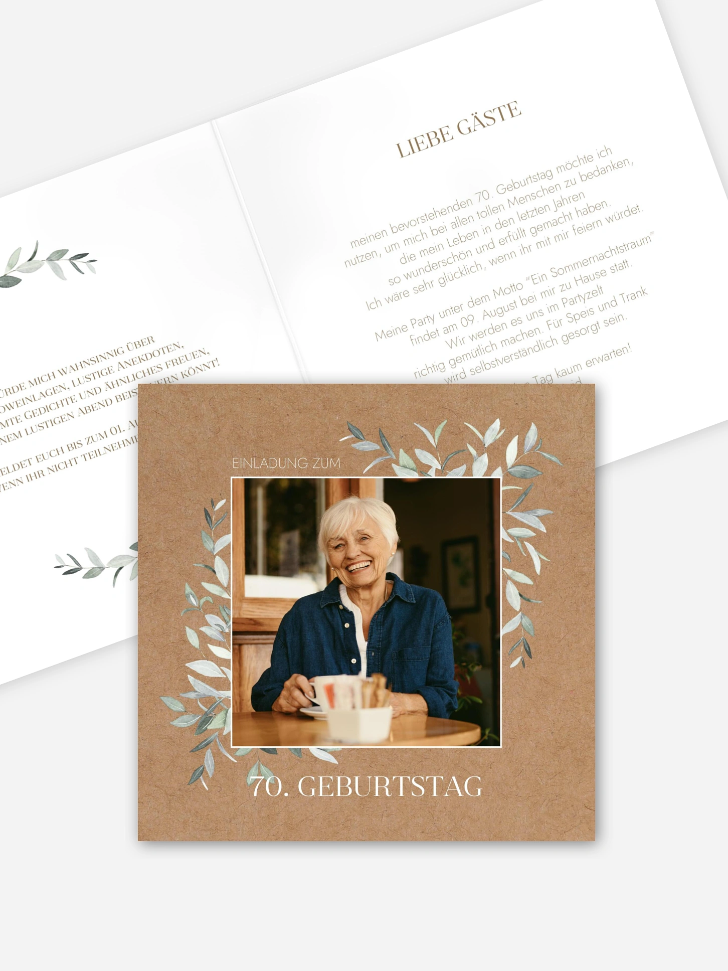 Einladung 70. Geburtstag Blätterspiel