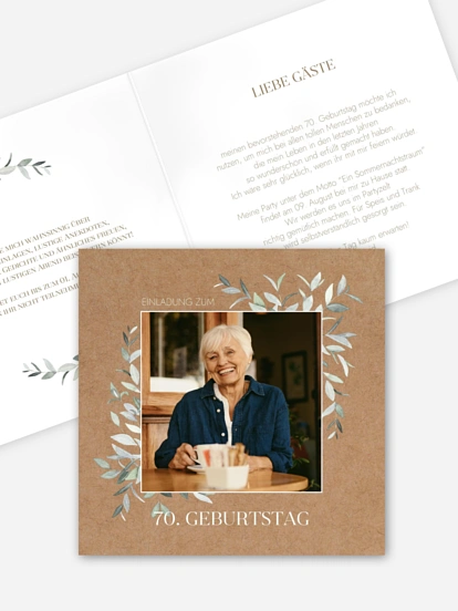 Einladung 70. Geburtstag Blätterspiel