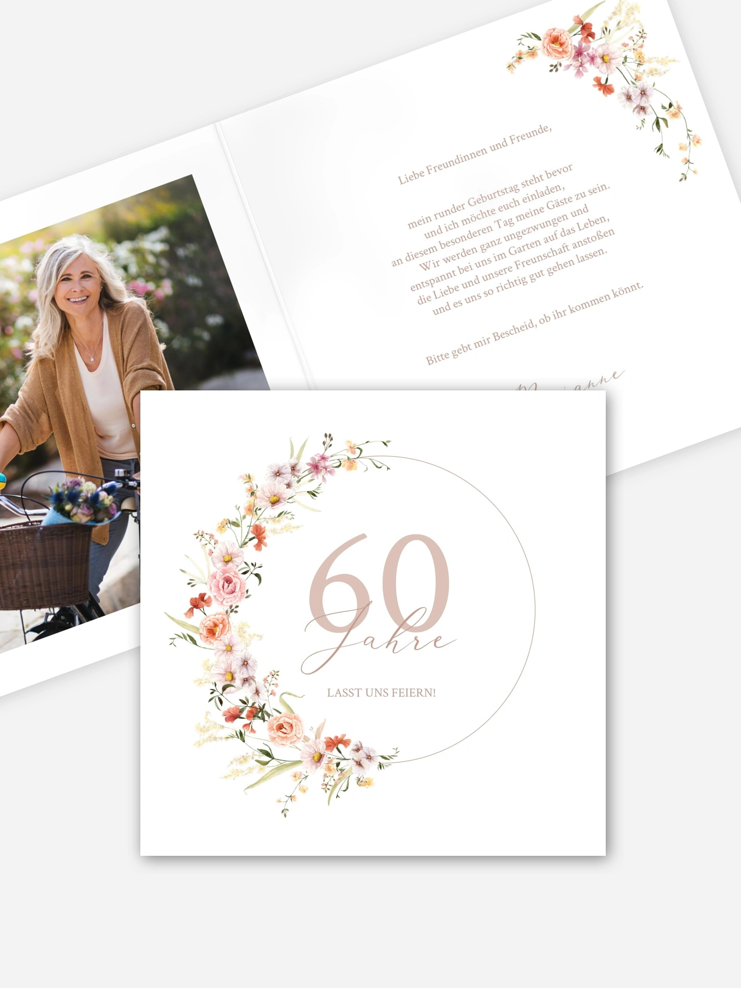 Einladung 60. Geburtstag Zarte Blumen
