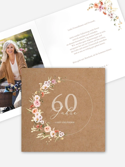 Einladung 60. Geburtstag Zarte Blumen