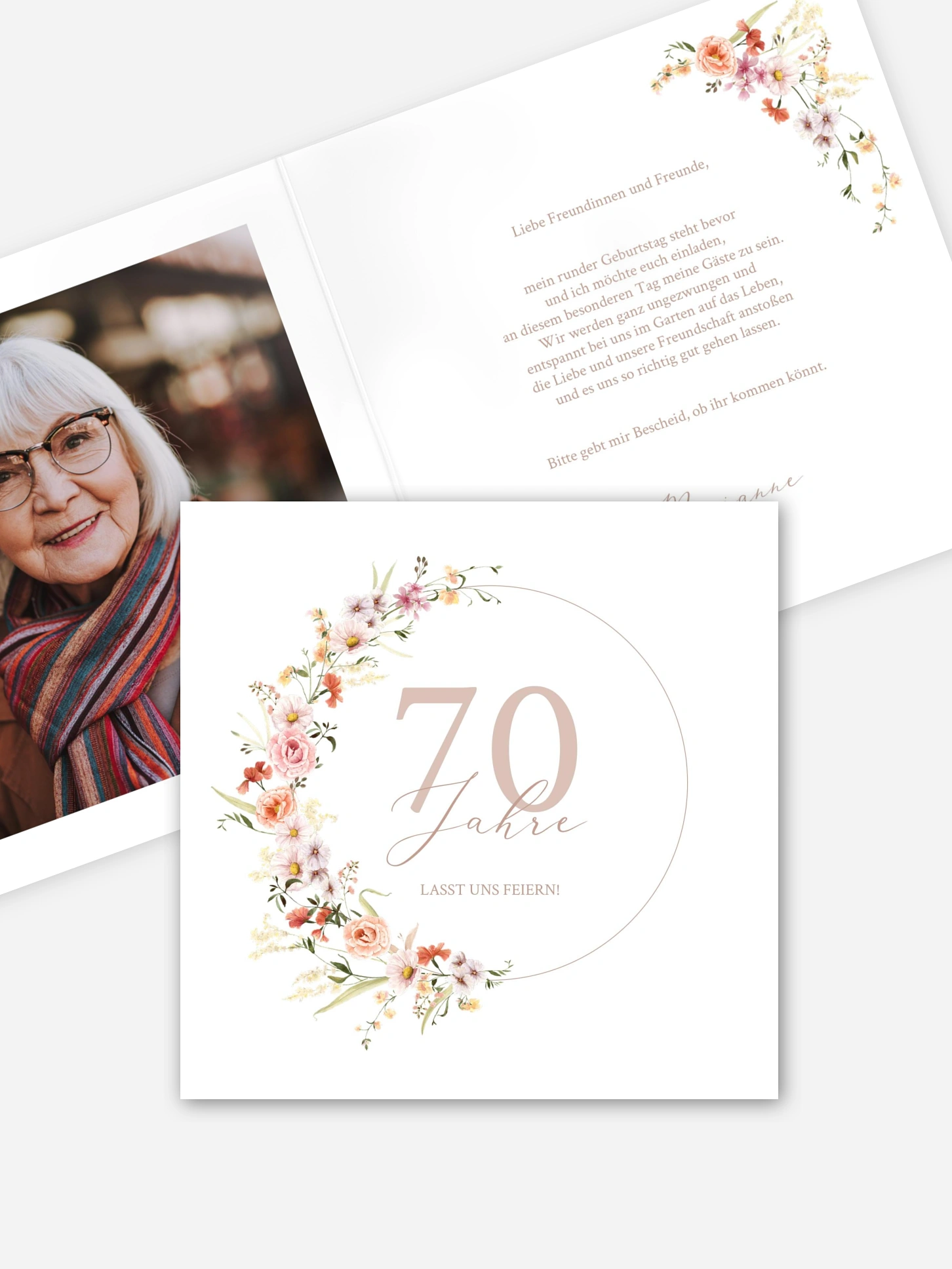 Einladung 70. Geburtstag Zarte Blumen