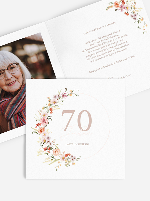 Einladung 70. Geburtstag Zarte Blumen