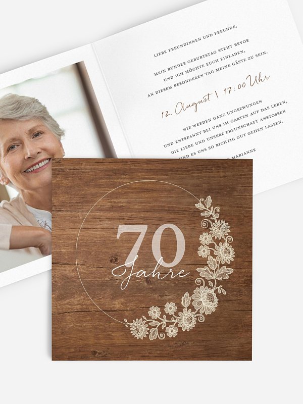 Einladung 70. Geburtstag Lace Wreath