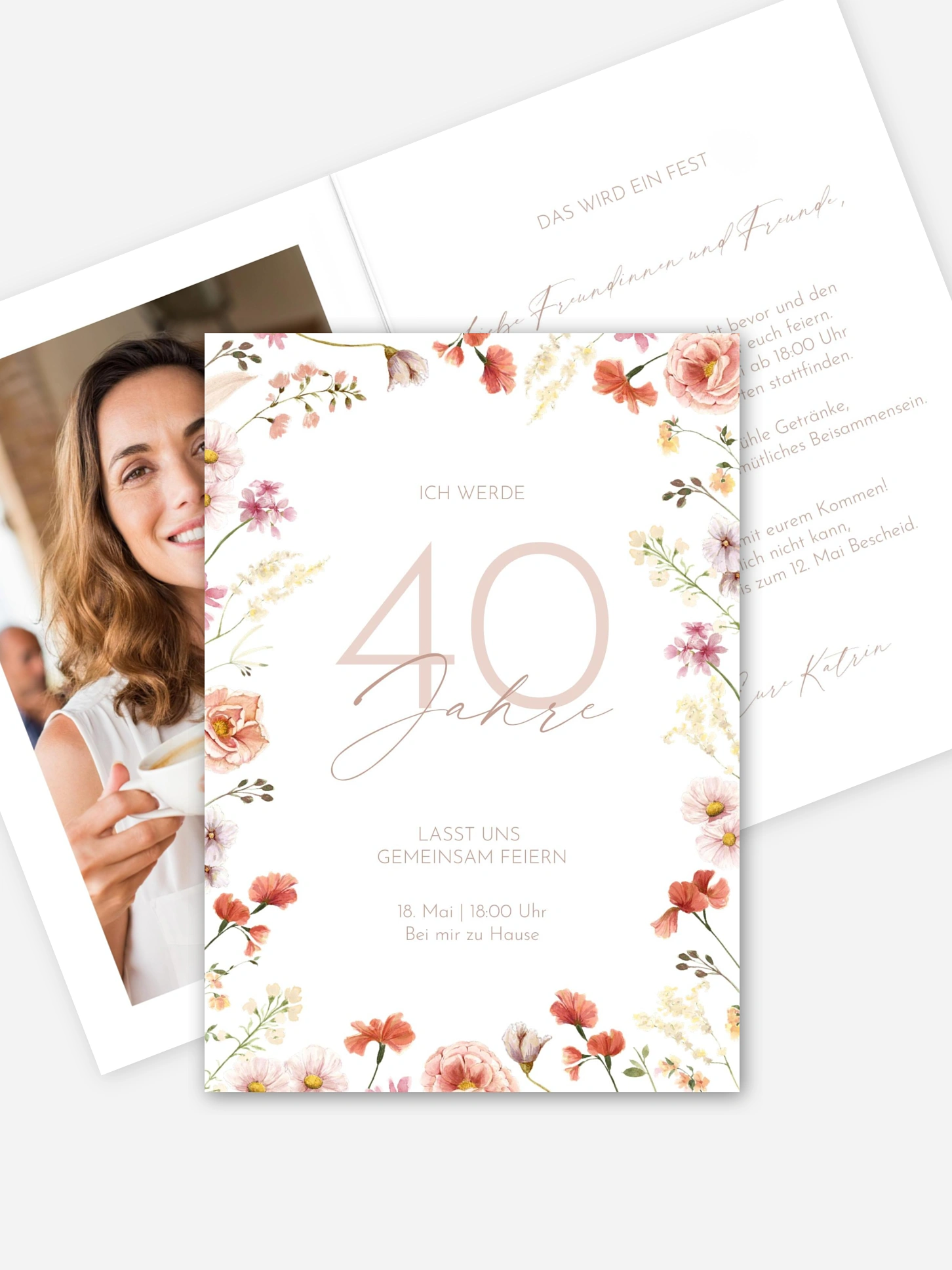 Einladung 40. Geburtstag Zarte Blumenpracht