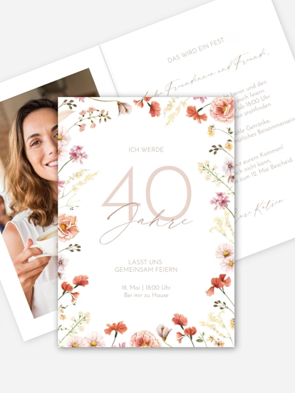 Einladung 40. Geburtstag Zarte Blumenpracht