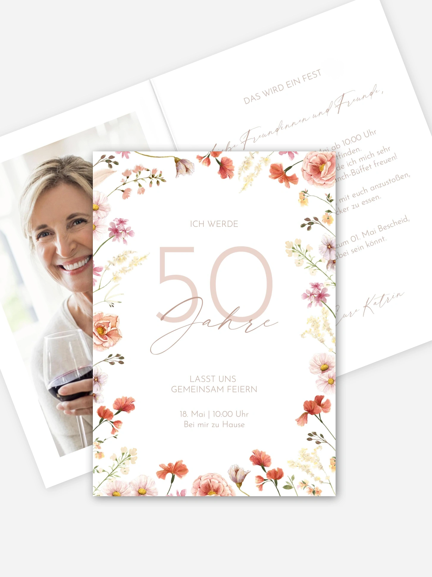 Einladung 50. Geburtstag Zarte Blumenpracht