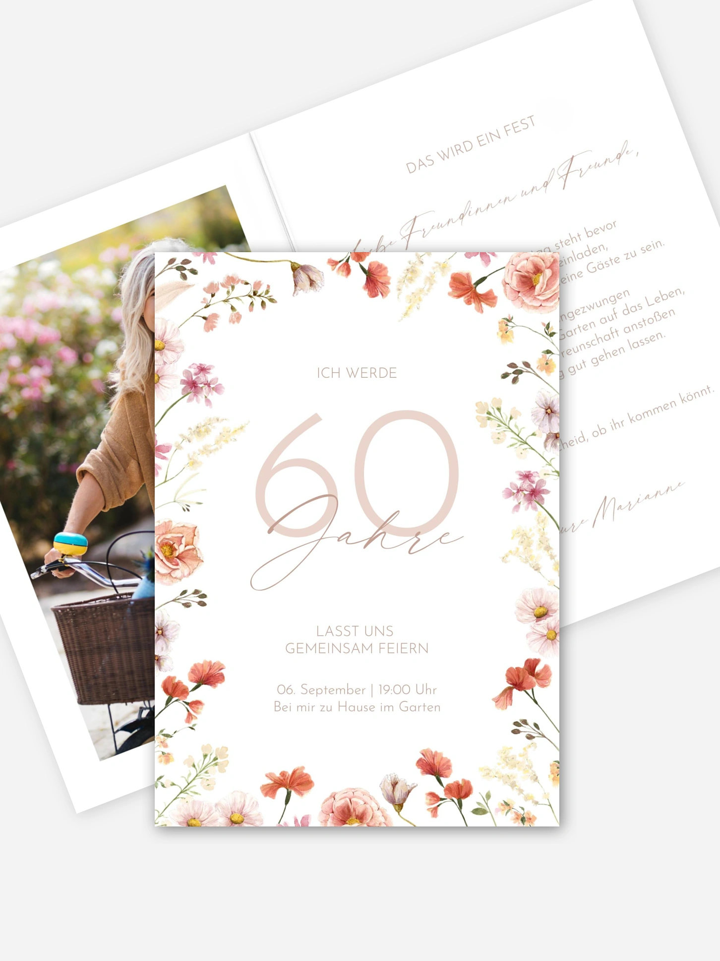 Einladung 60. Geburtstag Zarte Blumenpracht