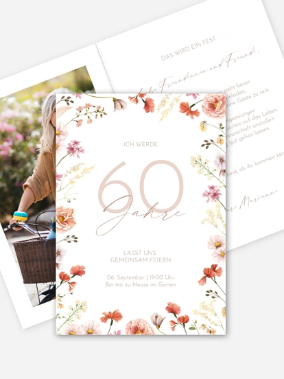 Einladung 60. Geburtstag Zarte Blumenpracht
