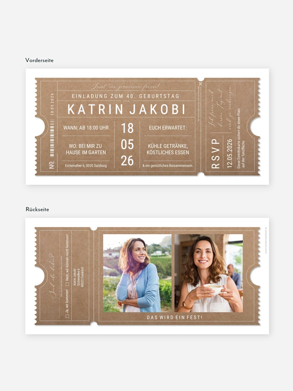 Einladung 40. Geburtstag VIP Ticket