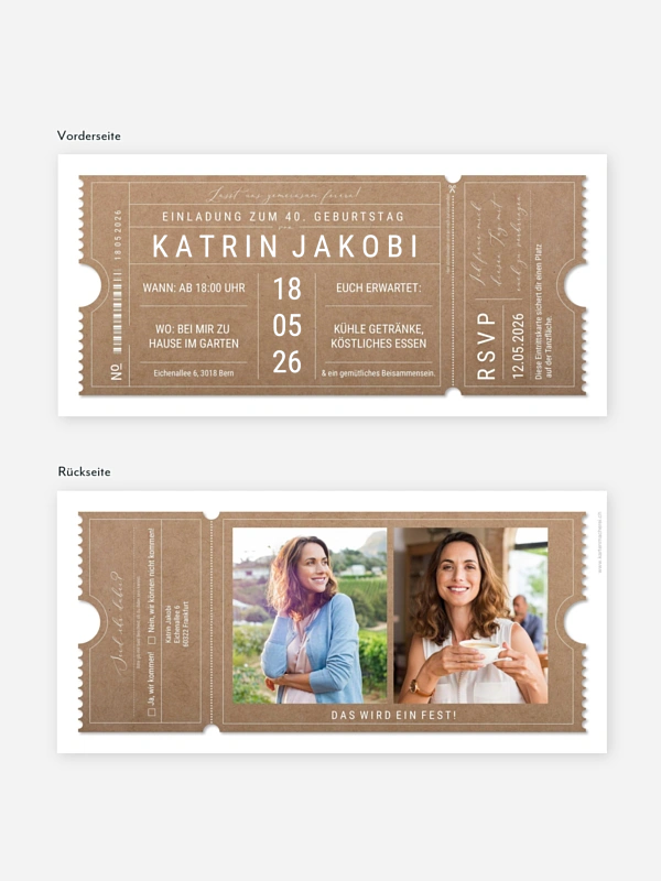 Einladung 40. Geburtstag VIP Ticket