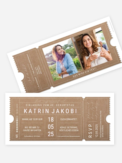 Einladung 40. Geburtstag VIP Ticket