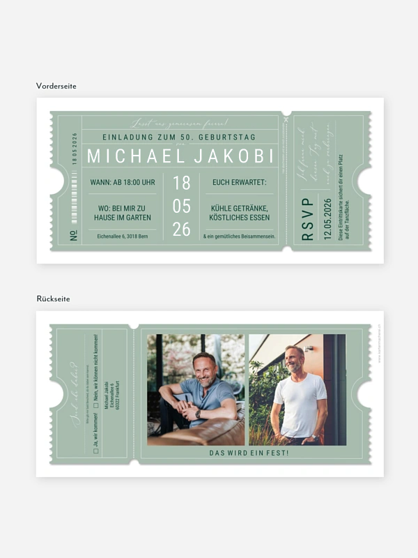 Einladung 50. Geburtstag VIP Ticket