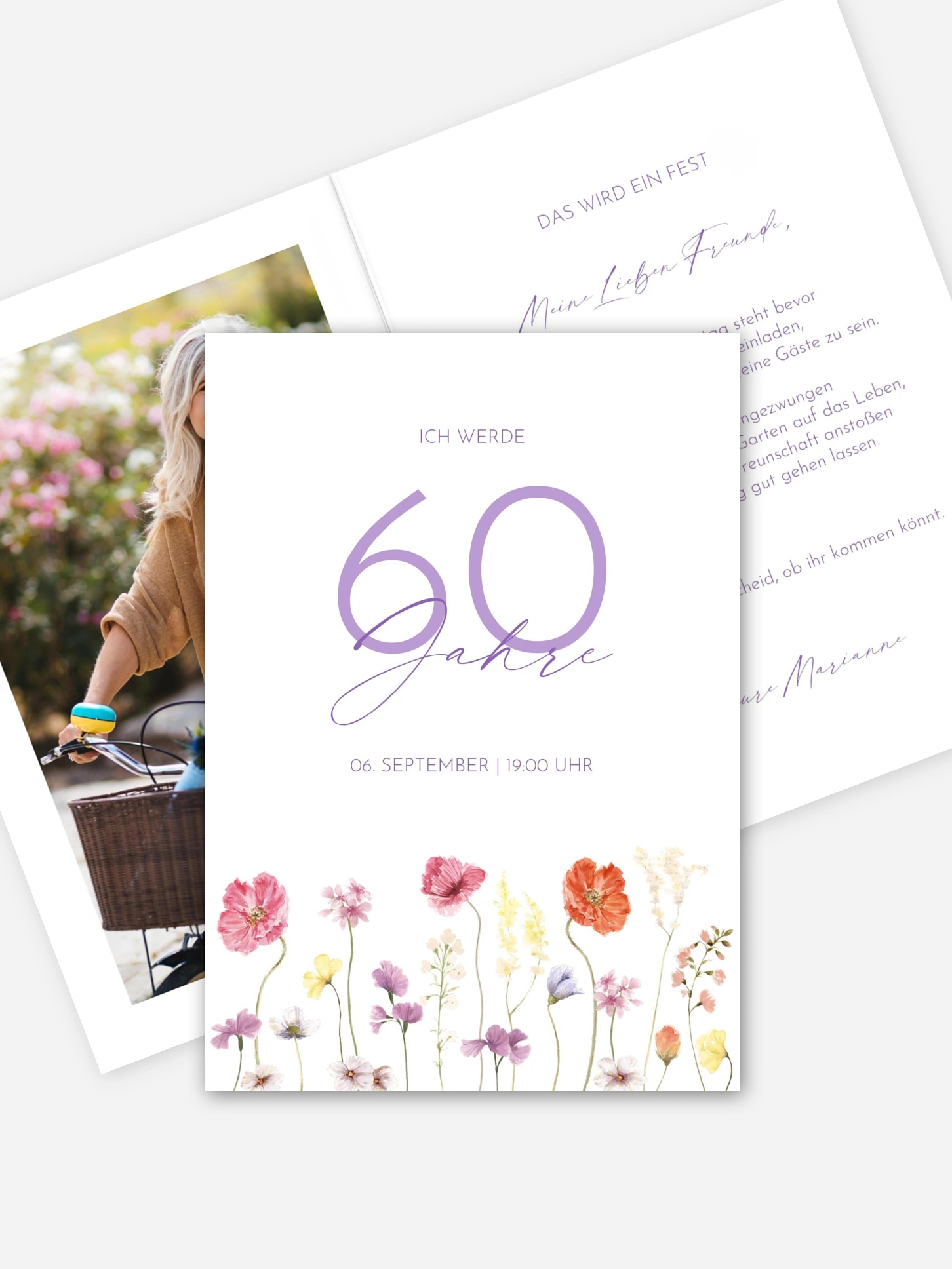 Einladung 60. Geburtstag Zartes Blütenmeer