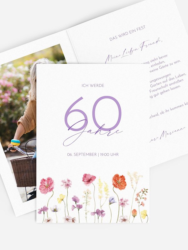 Einladung 60. Geburtstag Zartes Blütenmeer