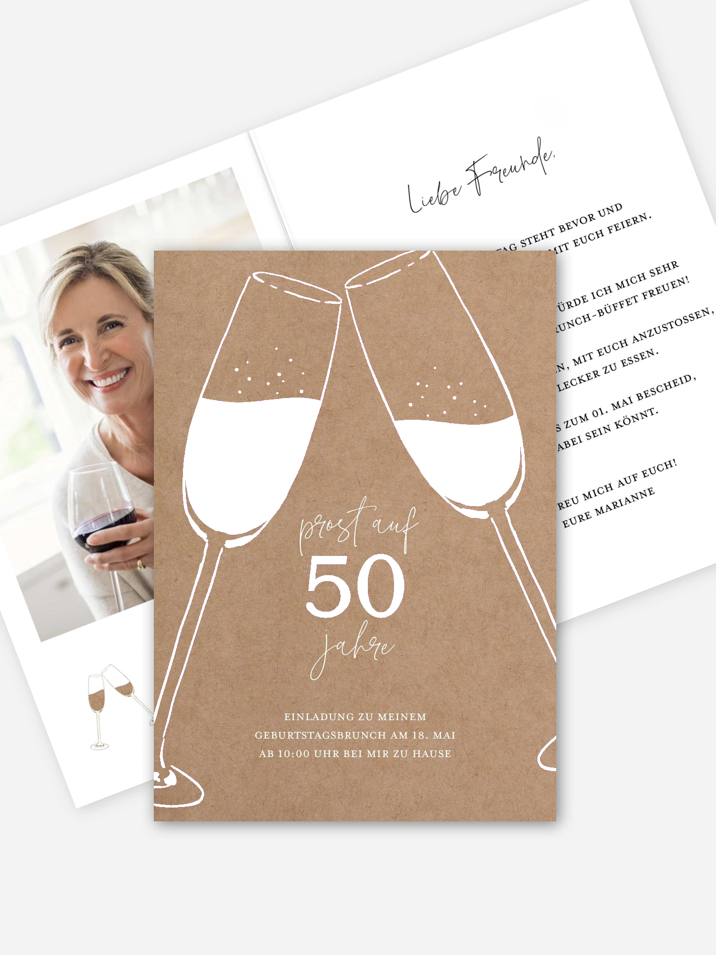 Einladung 50. Geburtstag Sektgläser