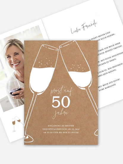 Einladung 50. Geburtstag Sektgläser