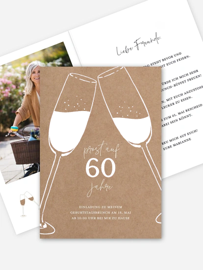 Einladung 60. Geburtstag Sektgläser