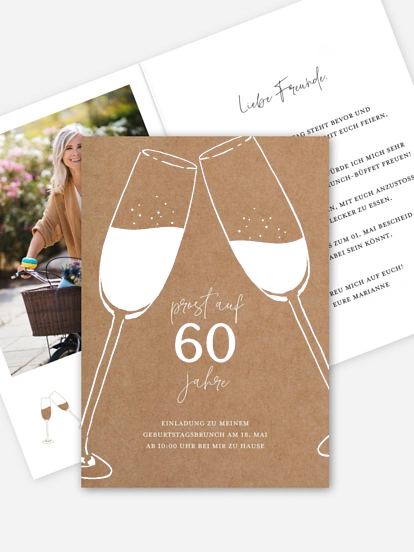 Einladung 60. Geburtstag Sektgläser