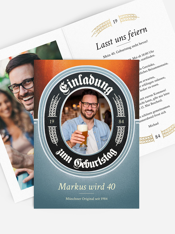 Einladung 40. Geburtstag "Zum Wohl"