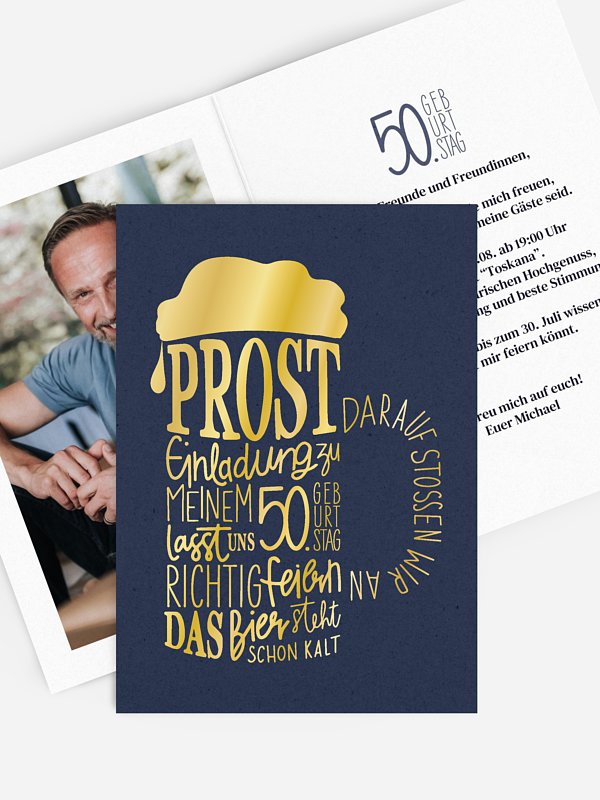 Einladung 50. Geburtstag "Birthday Cheers"