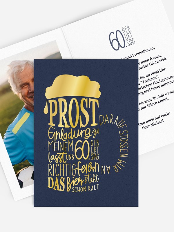 Einladung 60. Geburtstag "Birthday Cheers"