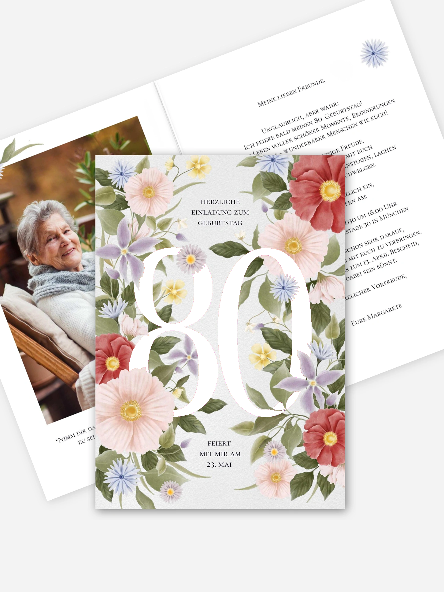Einladung 80. Geburtstag Klassische Romantik
