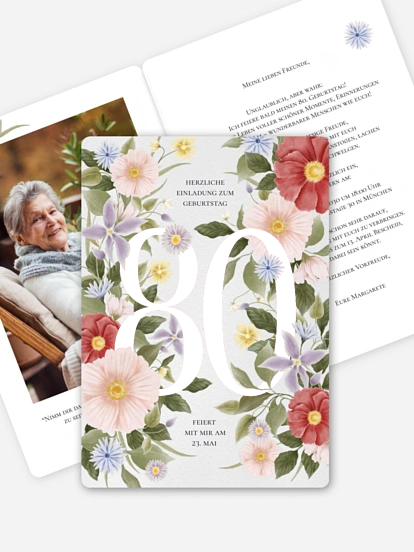 Einladung 80. Geburtstag Klassische Romantik