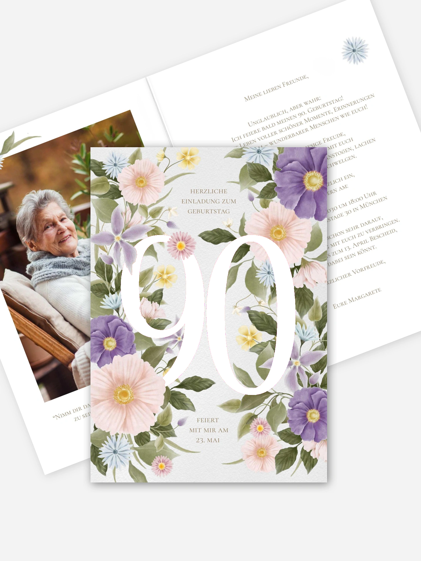 Einladung 90. Geburtstag Klassische Romantik