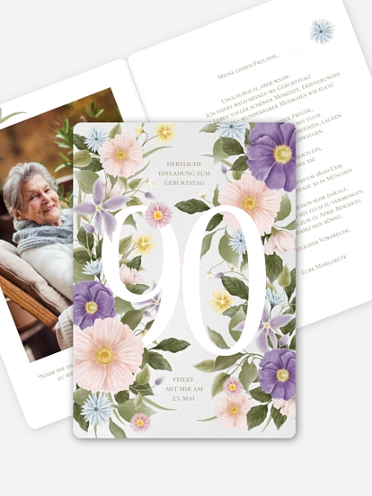 Einladung 90. Geburtstag Klassische Romantik