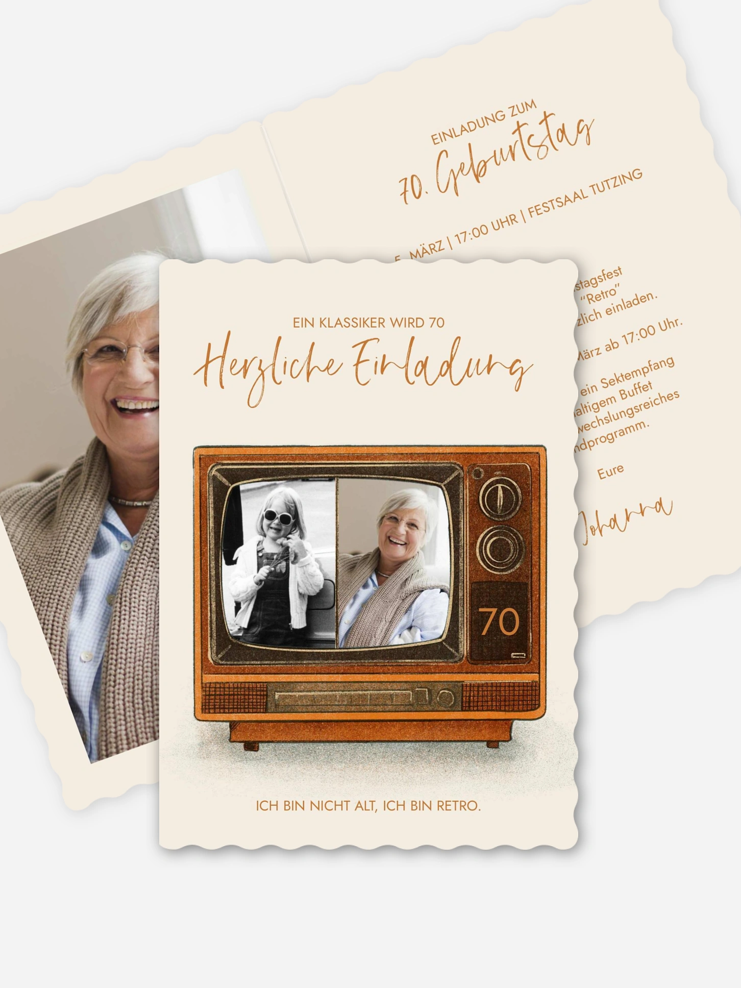 Einladung 70. Geburtstag Retro TV