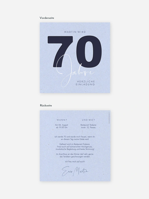 Einladung 70. Geburtstag Simple Number