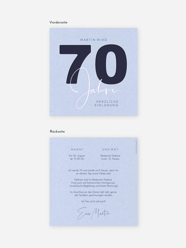 Einladung 70. Geburtstag Simple Number