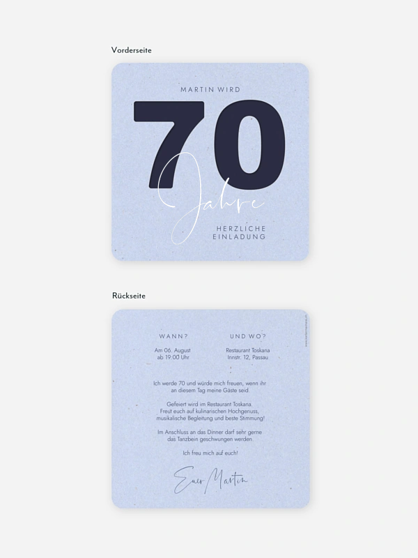Einladung 70. Geburtstag Simple Number