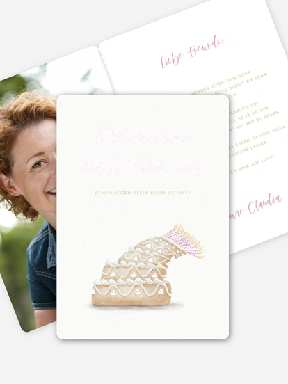 Einladung 50. Geburtstag Collapsing Cake