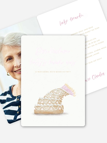 Einladung 70. Geburtstag Collapsing Cake