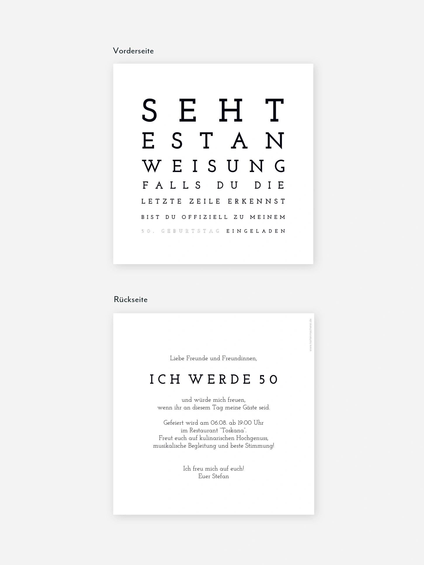Einladung 50. Geburtstag Sehtest