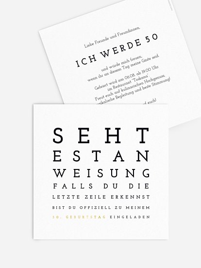 Einladung 50. Geburtstag Sehtest