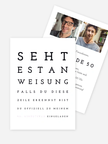 Einladung 50. Geburtstag Sehtest