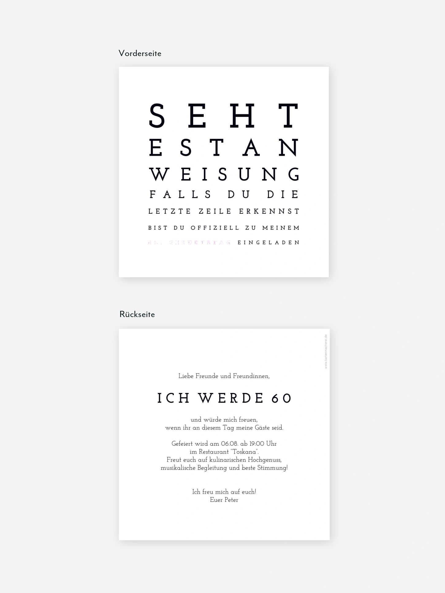 Einladung 60. Geburtstag Sehtest