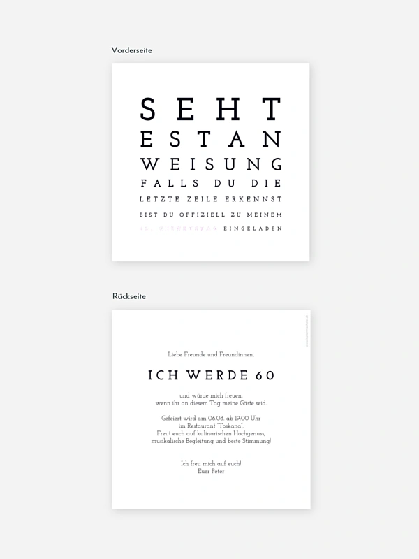 Einladung 60. Geburtstag Sehtest