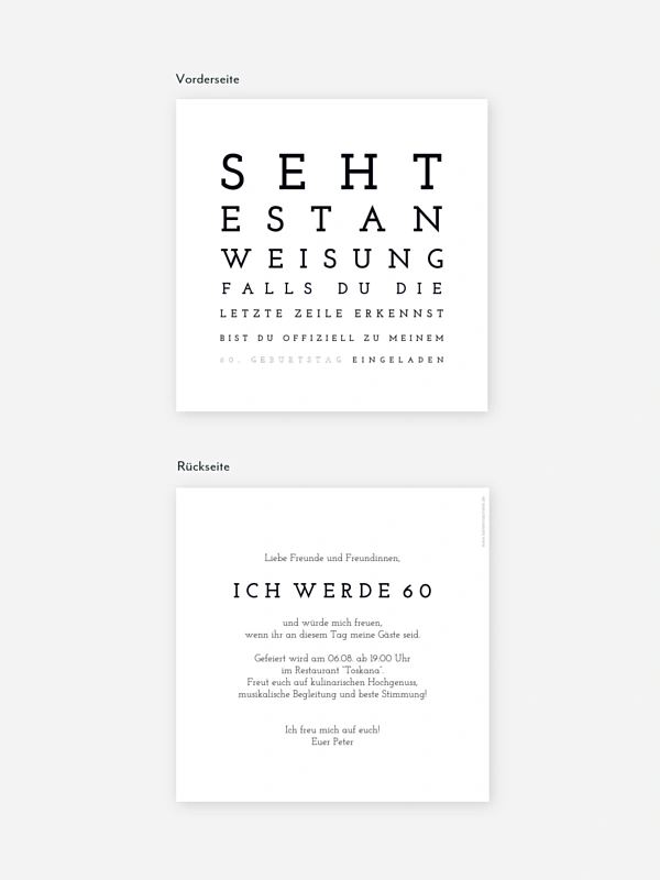 Einladung 60. Geburtstag Sehtest