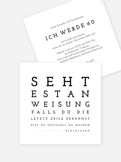 Einladung 60. Geburtstag Sehtest