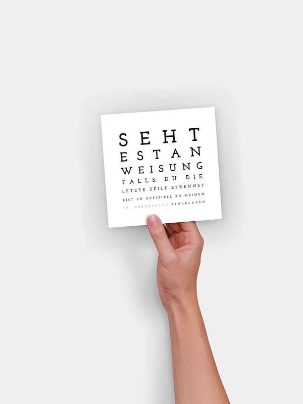 Einladung 70. Geburtstag Sehtest